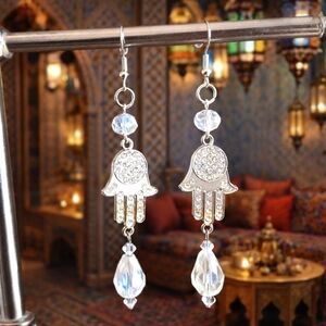 Hand of Fatima ( Fatima Hamsa ) Crystal Earrings - New Item